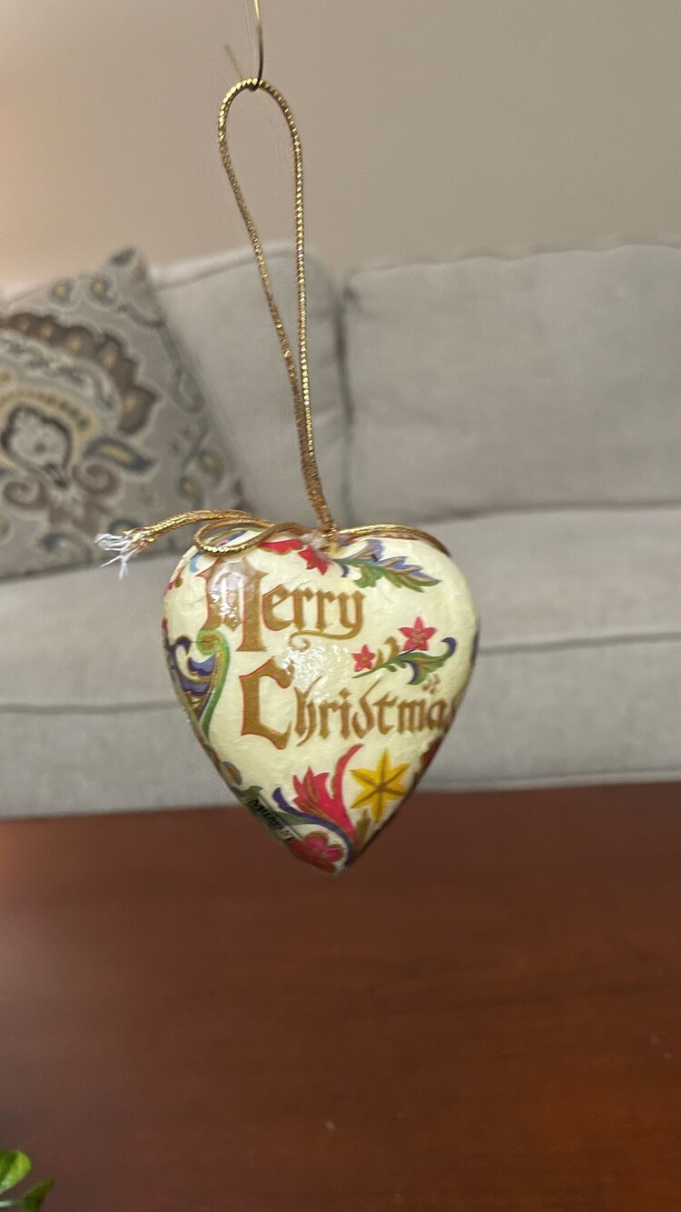 Heart-Shaped Merry Christmas Ornament with Floral Pattern